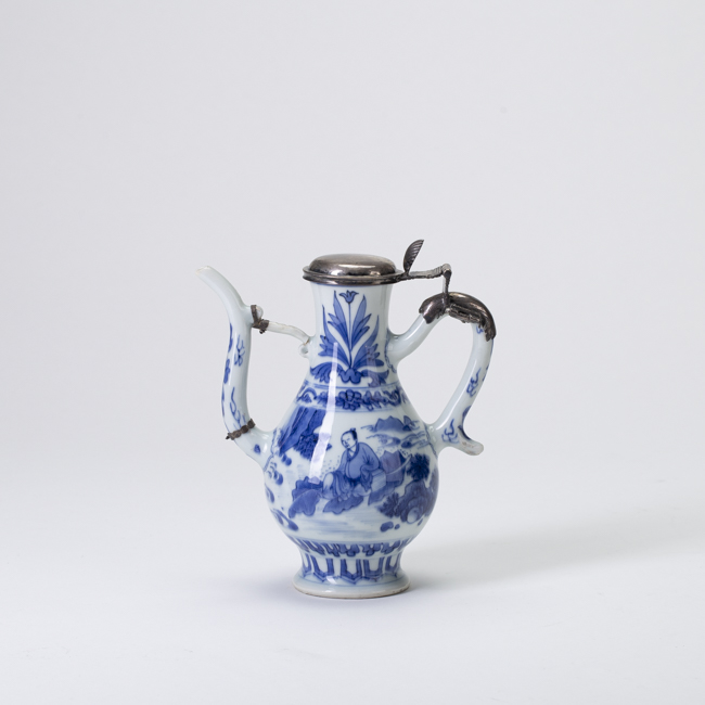 Chinese Blue and White Porcelain Ewer with Silver Cover