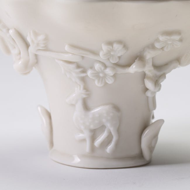 Chinese Blanc de Chine Porcelain Libation Cup deer detail;
