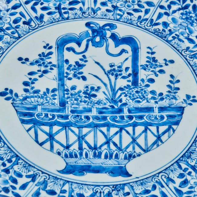china, porcelain, plates, chargers, flowerbasket, kangxi period