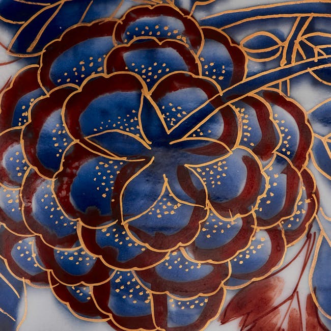 chinese imari porcelain lotus flower detail