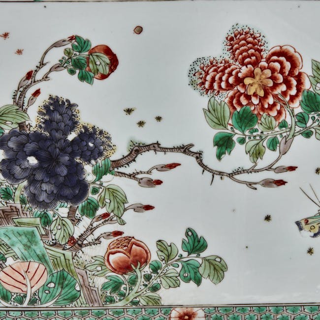 chinese enamel on biscuit porcelain tile fron kangxi period flowers detsail