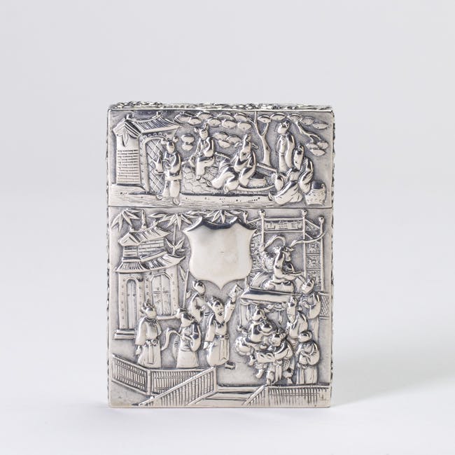 Chinese Export Silver Card Case from circa 1900 with bamboo and figures