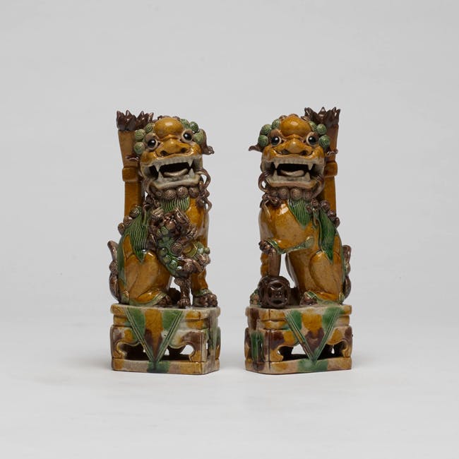 Chinese Enamel on Biscuit Porcelain Pair of Fo Dogs from the Kangxi period