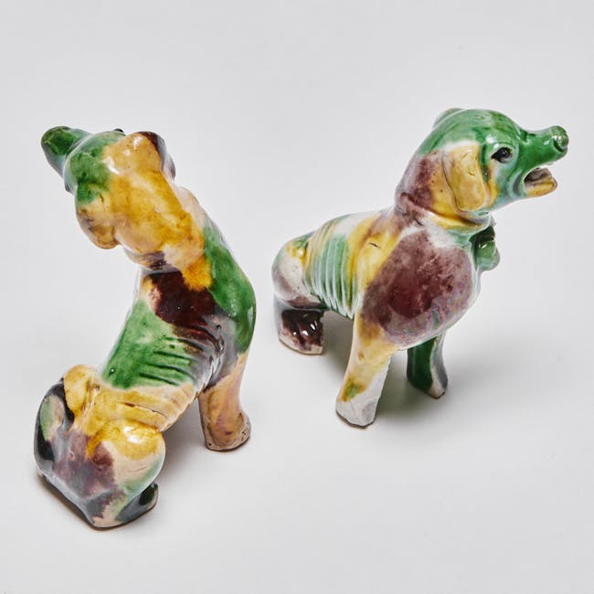 chinese enamel on biscuit pair of hounds above