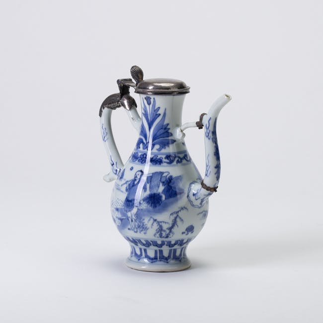 Chinese Blue and White Porcelain Ewer with Silver Cover