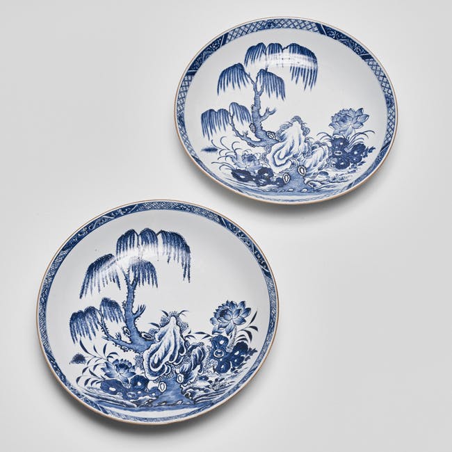 chinese blue and white porcelain willow tree chargers