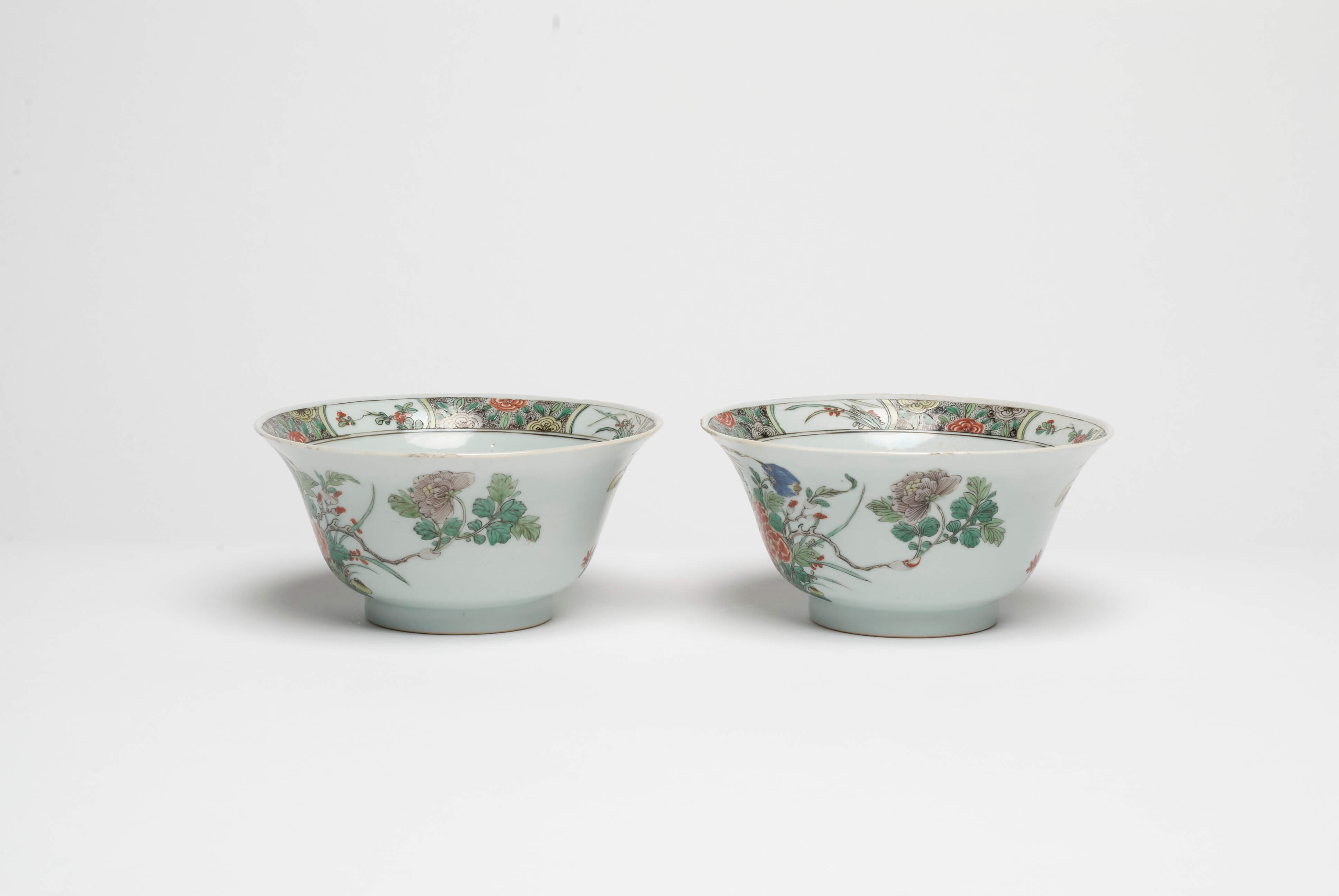 pair of chinese famille verte porcelain bowls from, the kangxi period