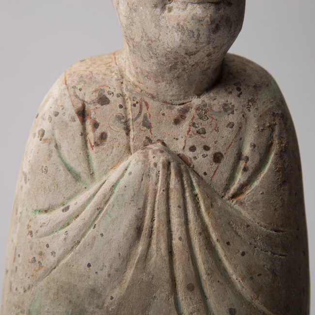 Chinese Pottery Figure of a Male Courtier from the Tang Dynasty arms detail
