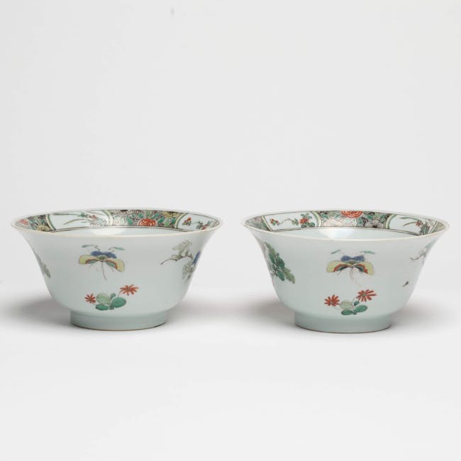pair of chinese famille verte porcelain bowls from, the kangxi period