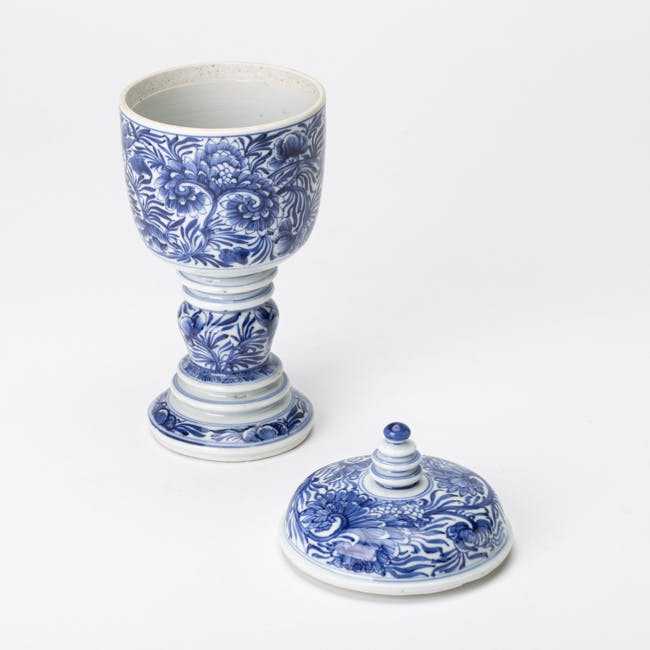 china, porcelain, blue white, goblets, covers, chalices