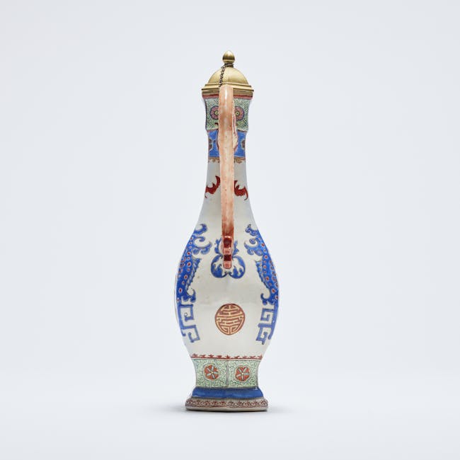 Chinese Enamel on Biscuit Porcelain Ewer with Metal Cover backside