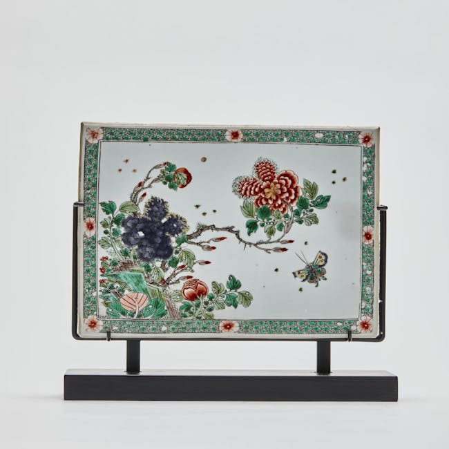chinese enamel on biscuit porcelain tile fron kangxi period flowers 