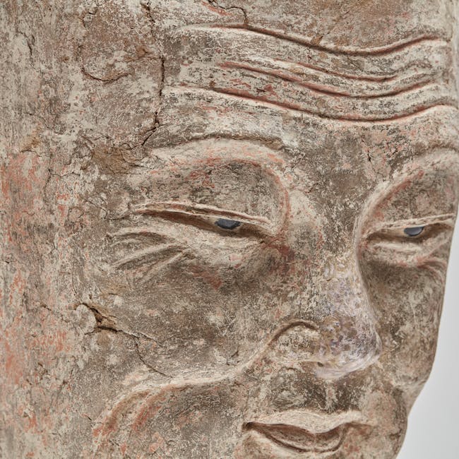 Chinese Works of Art Stucco Head of Luohan Eyes Nose Detail