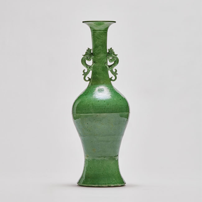 Chinese Green Enamel Porcelain Vase with Chilong Handles