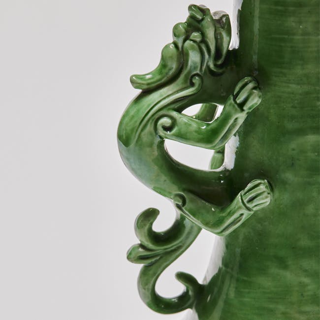 Chinese Green Enamel Porcelain Vase detail chilong