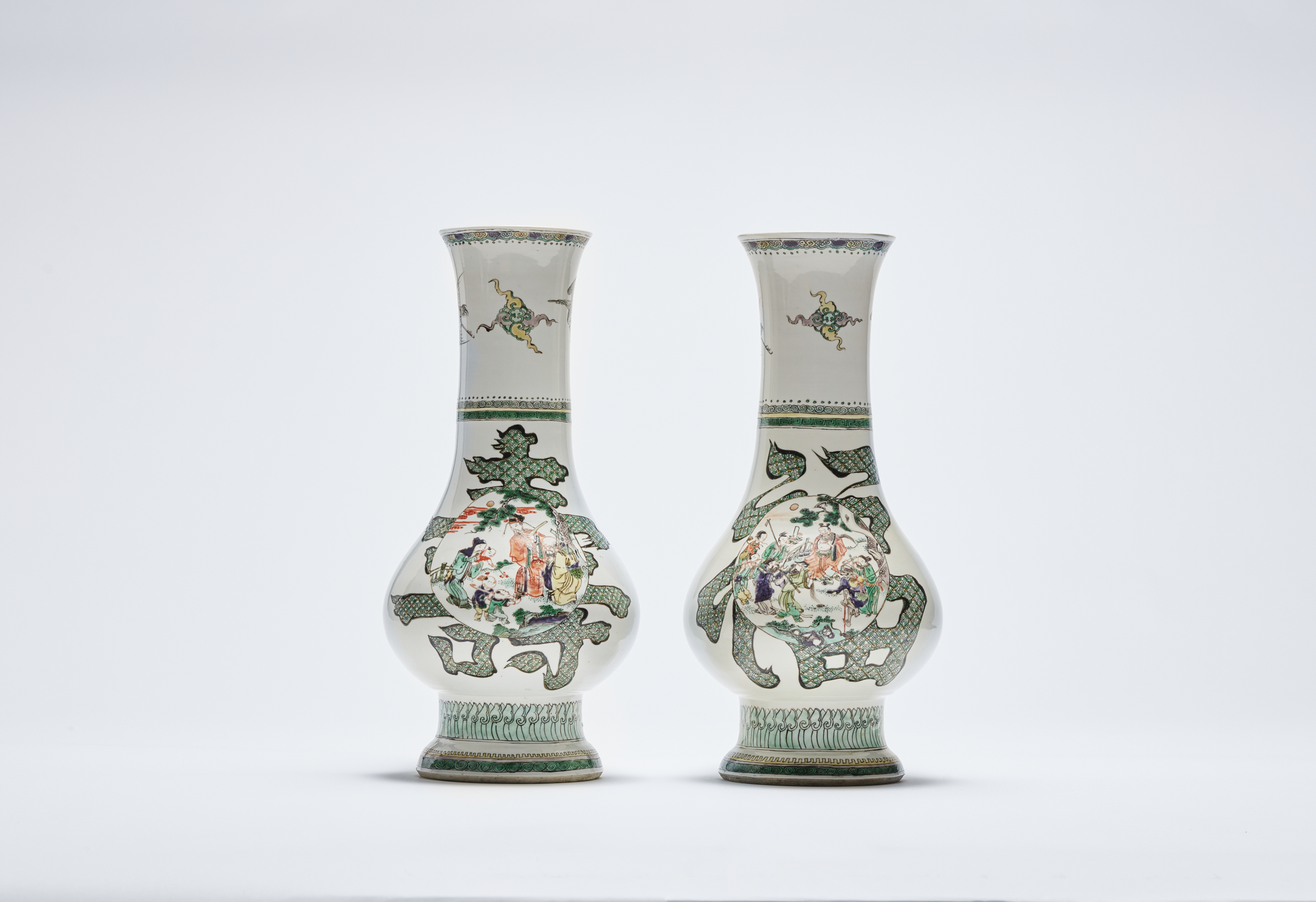 chinese famille verte porcelain auspicious vases from the Morgan and Garland collections