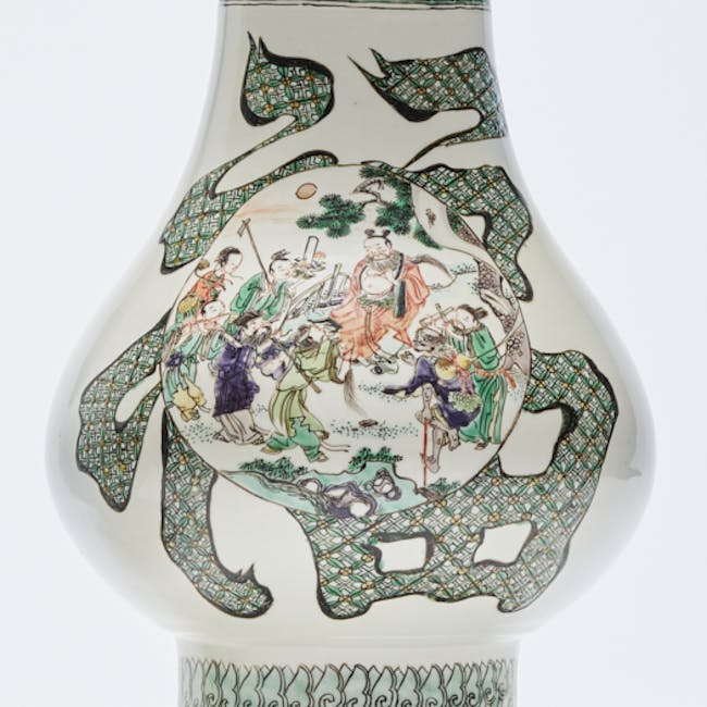 chinese famille verte porcelain auspicious vases from the Morgan and Garland collections