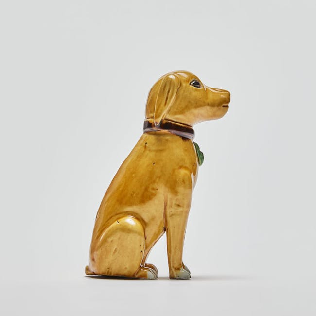 Chinese Enamel on Biscuit Porcelain Seated Dog right side