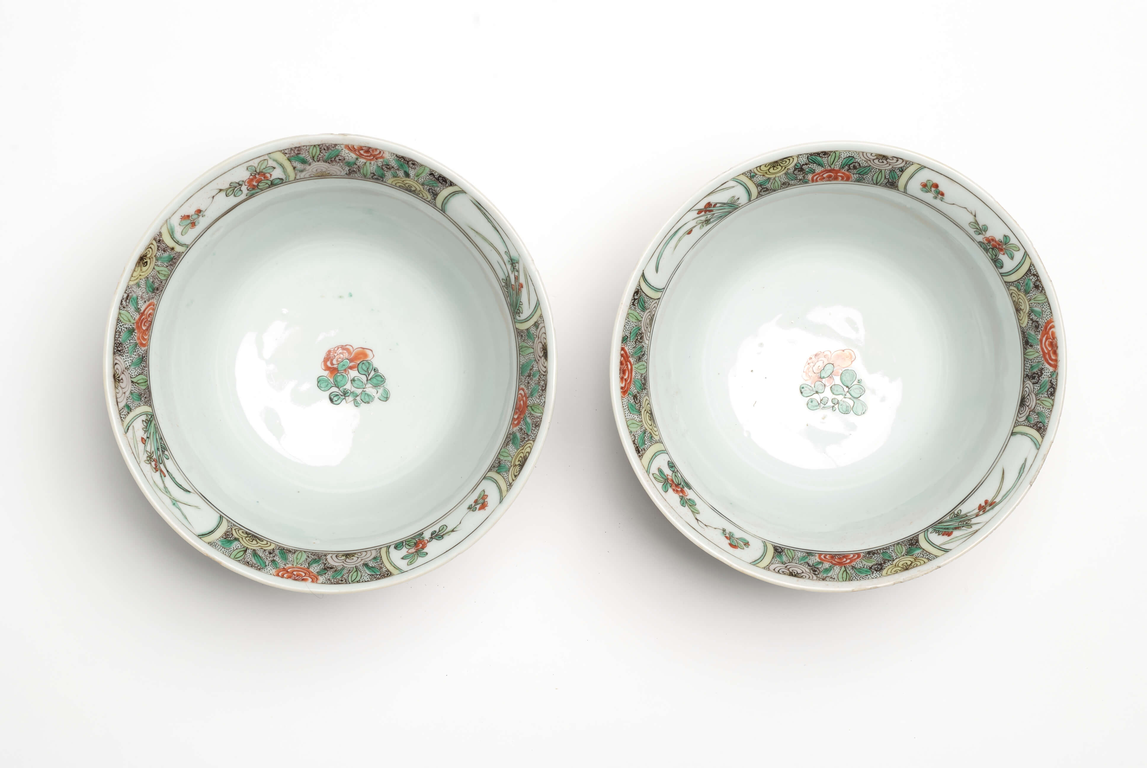 pair of chinese famille verte porcelain bowls from, the kangxi period
