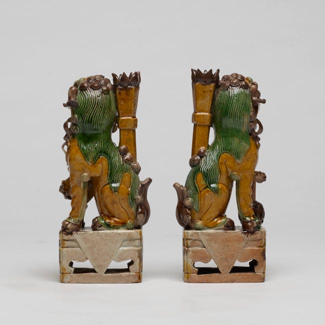 Chinese Enamel on Biscuit Porcelain Pair of Fo Dogs from the Kangxi period