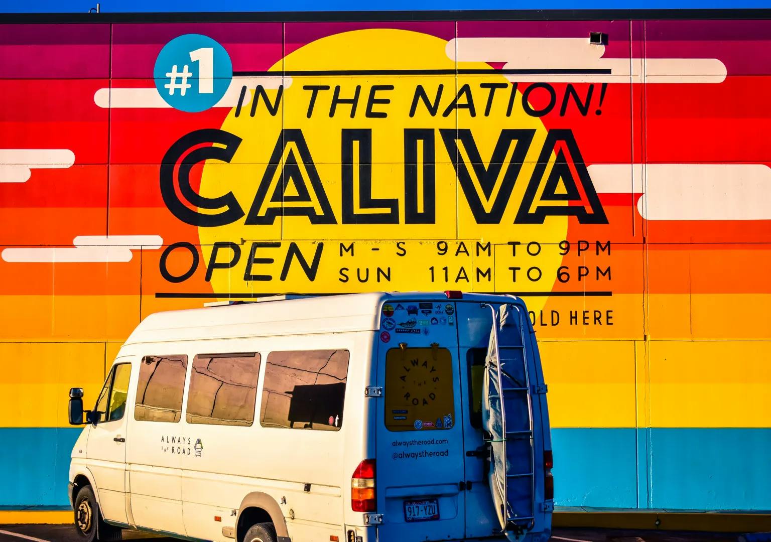 Caliva delivery van in front of mural that reads: #1 in the nation Caliva