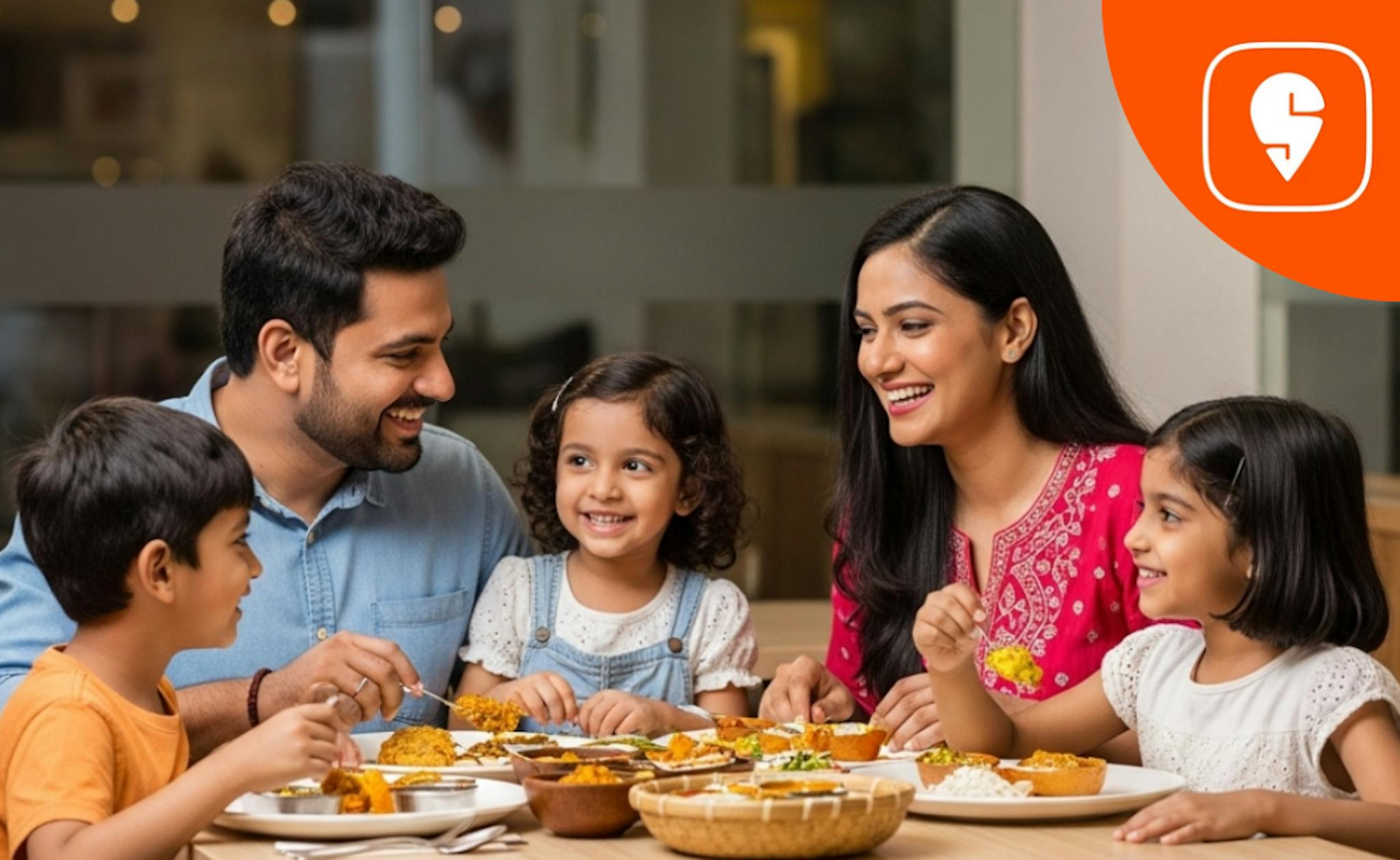 happy family dining with swiggy dineout