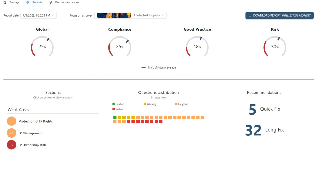 Vaultinum's IP audit dashboard