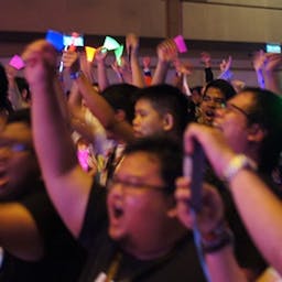 Crowds wotagei during concert