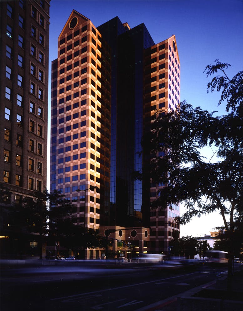 Exterior of the One Utah Center building.