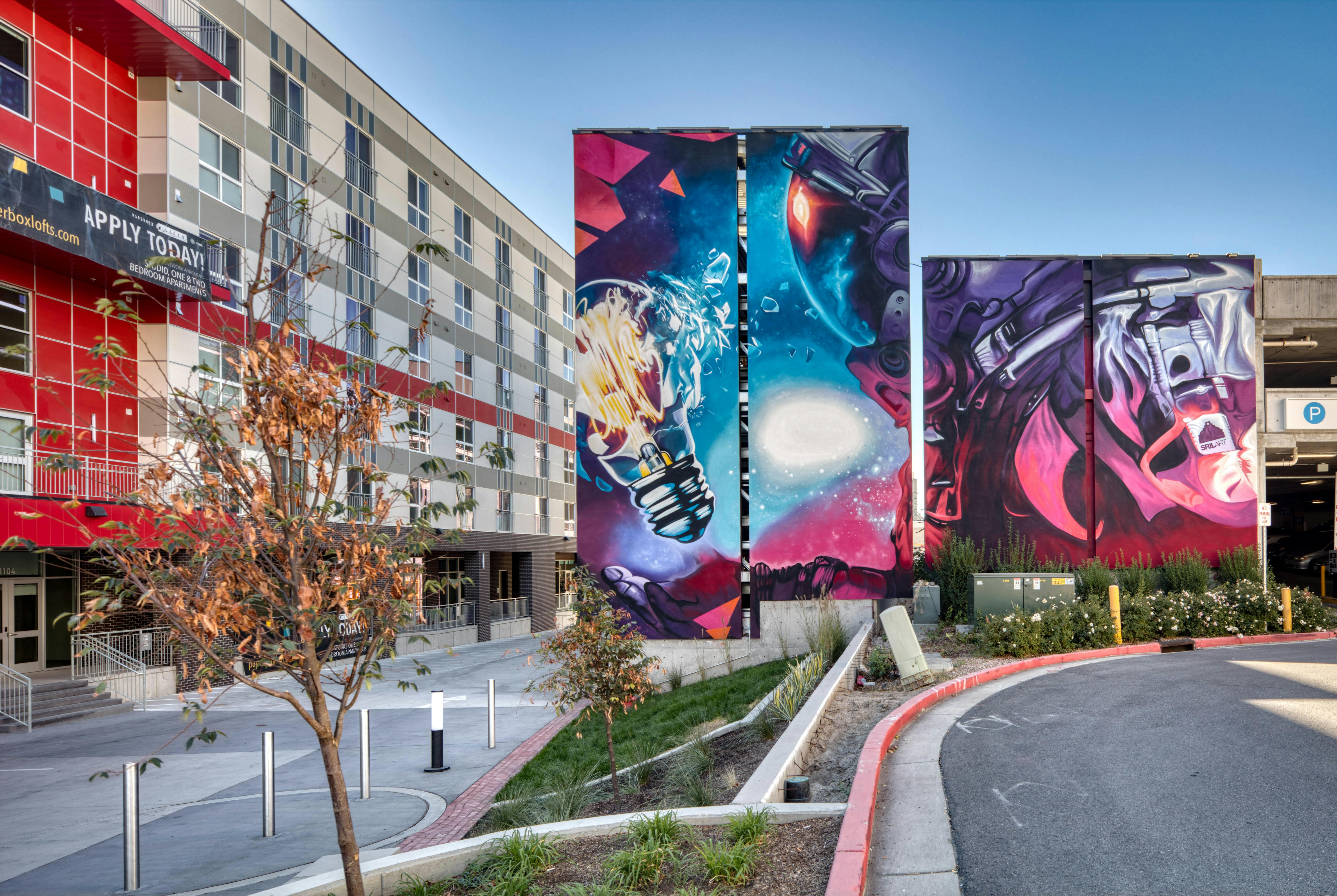 Mural on Paperbox Lofts garage