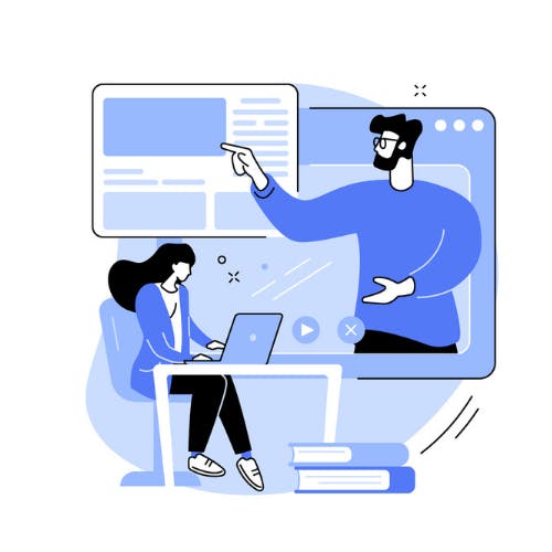 Cursist bekijkt een video van een lesgever die uitleg geeft