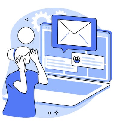 Persoon kijkt naar laptop met verschillende communicatiemogelijkheden