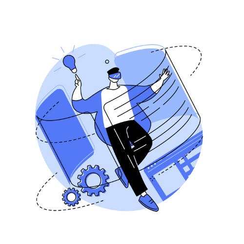 Persoon met virtual reality bril en interactieve leeromgeving