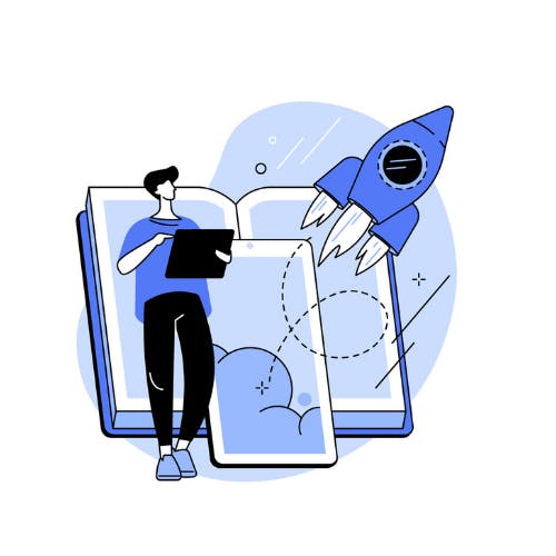 Persoon met tablet in interactieve leeromgeving