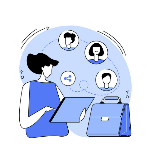 Persoon met tablet en boekentas