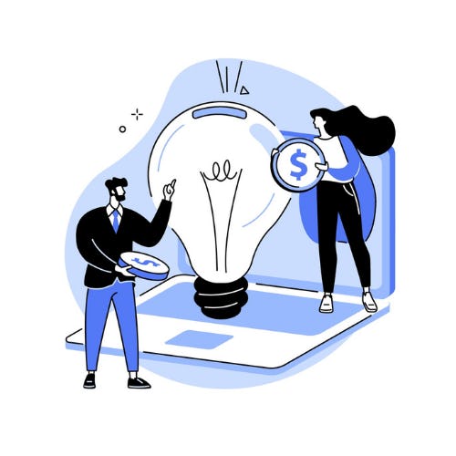 Twee personen op laptop met lamp en muntstukken