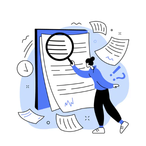 Persoon zoekt in een document
