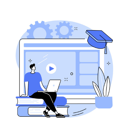 Cursist kijkt naar een scherm met een video