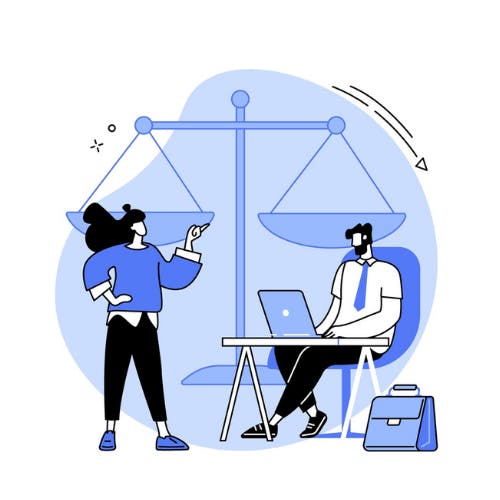 Twee personen bespreken wetgeving