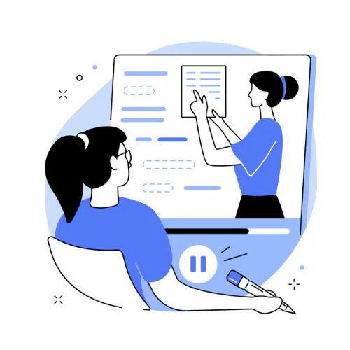 Cursist kijk naar een video op een scherm