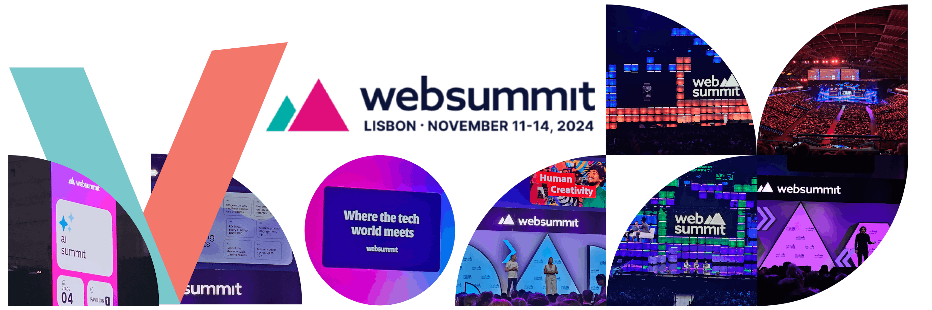 In the picture - Logo Veedooo, Logo Websummit and photos from Websummit