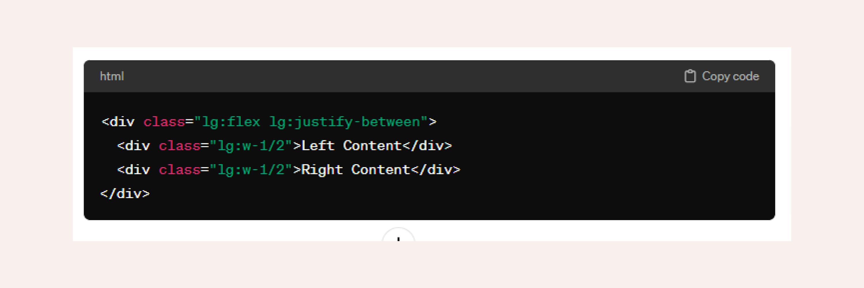 In the picture - a piece of code is "justified between" the "left content" and the "right content"