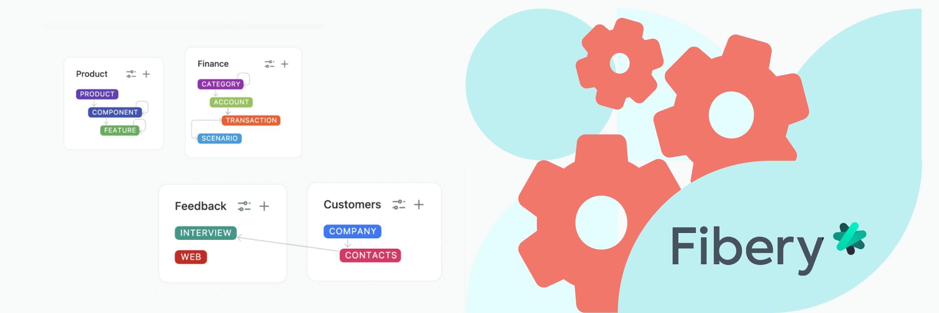 In the picture - categories of Fibery menu-