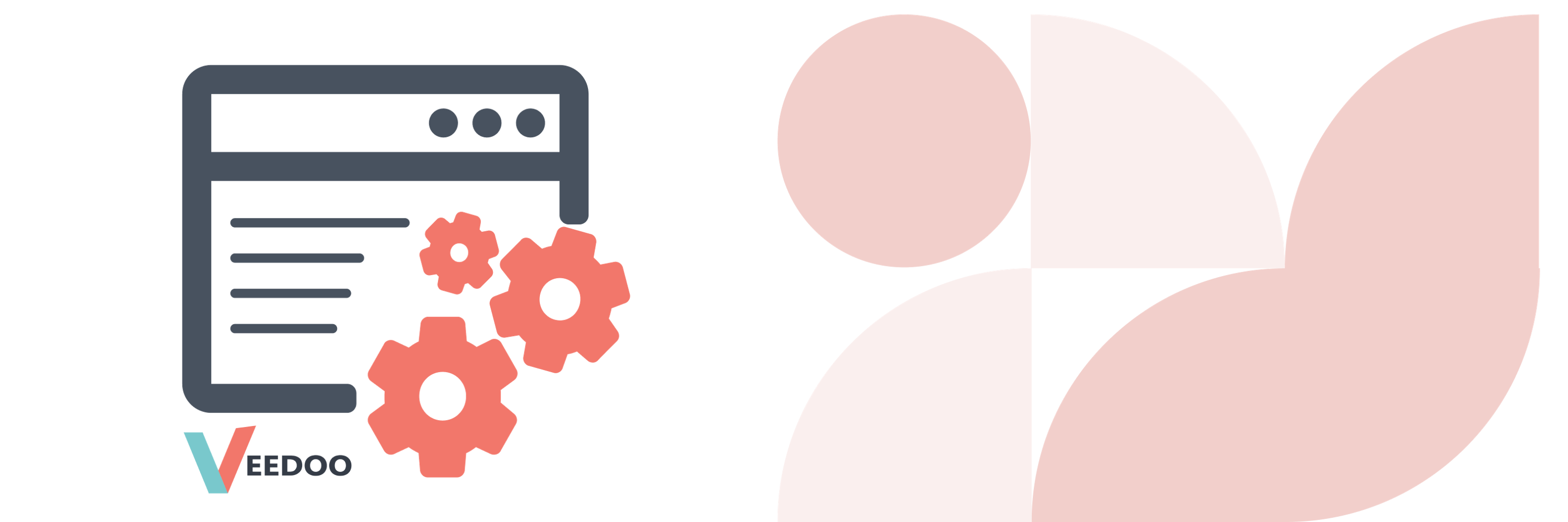 Picture consist from two parts - gears as a symbol of website customisation with VEEDOO logo and abstraction