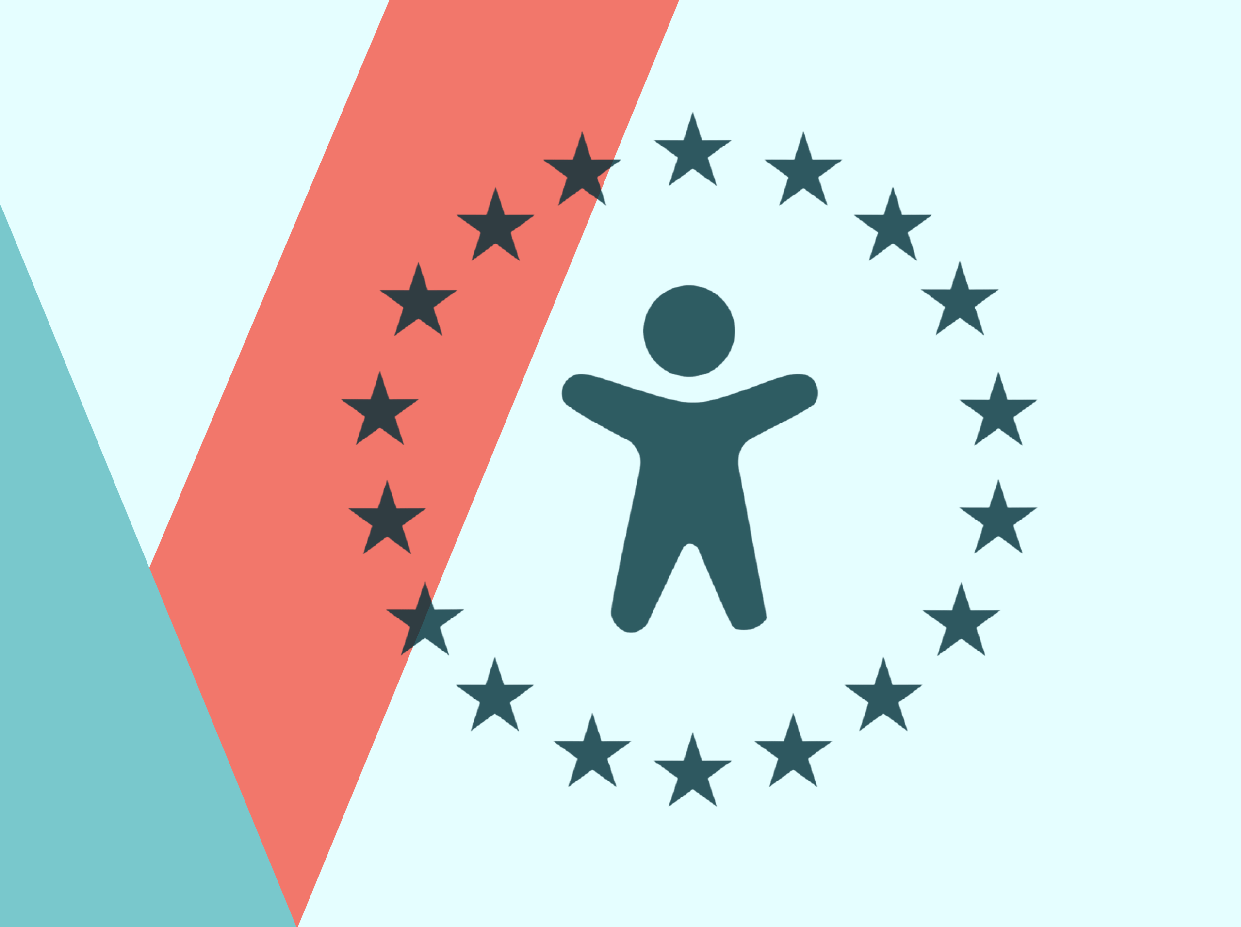 In the picture - VEEDOO – symbol of inclusion and digital accessibility in Europe: a stylised human figure surrounded by stars on a background with brand colours