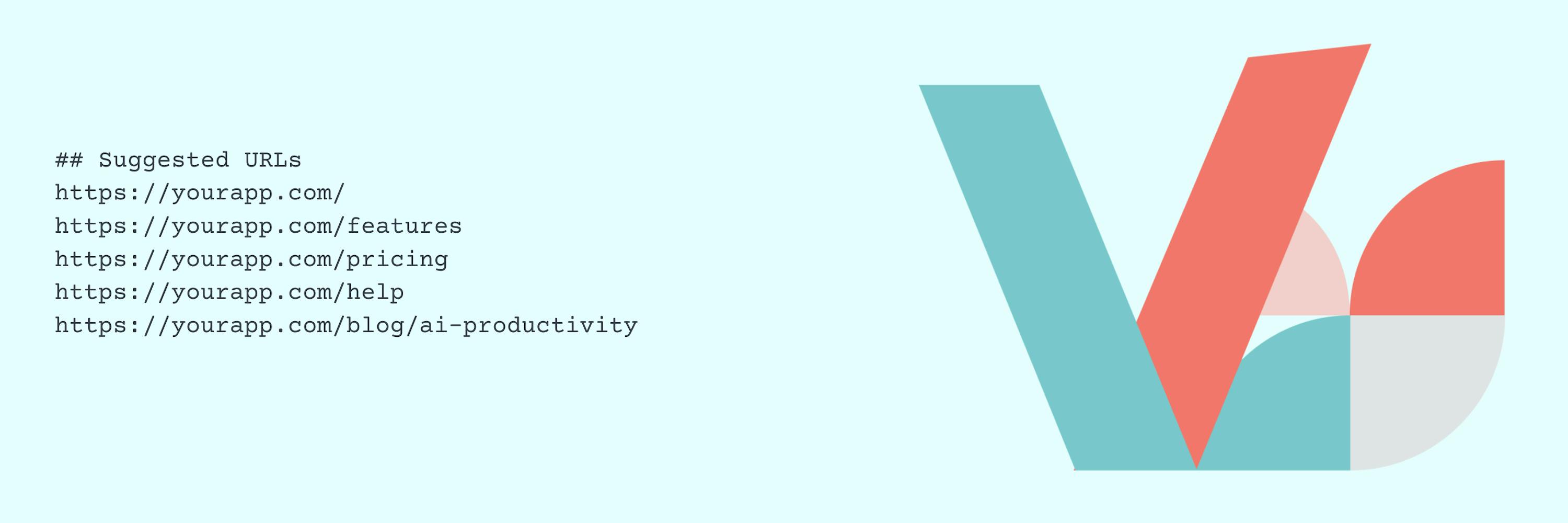 In the picture - Suggested URLs on llms.txt and Veedoo logo and abstraction