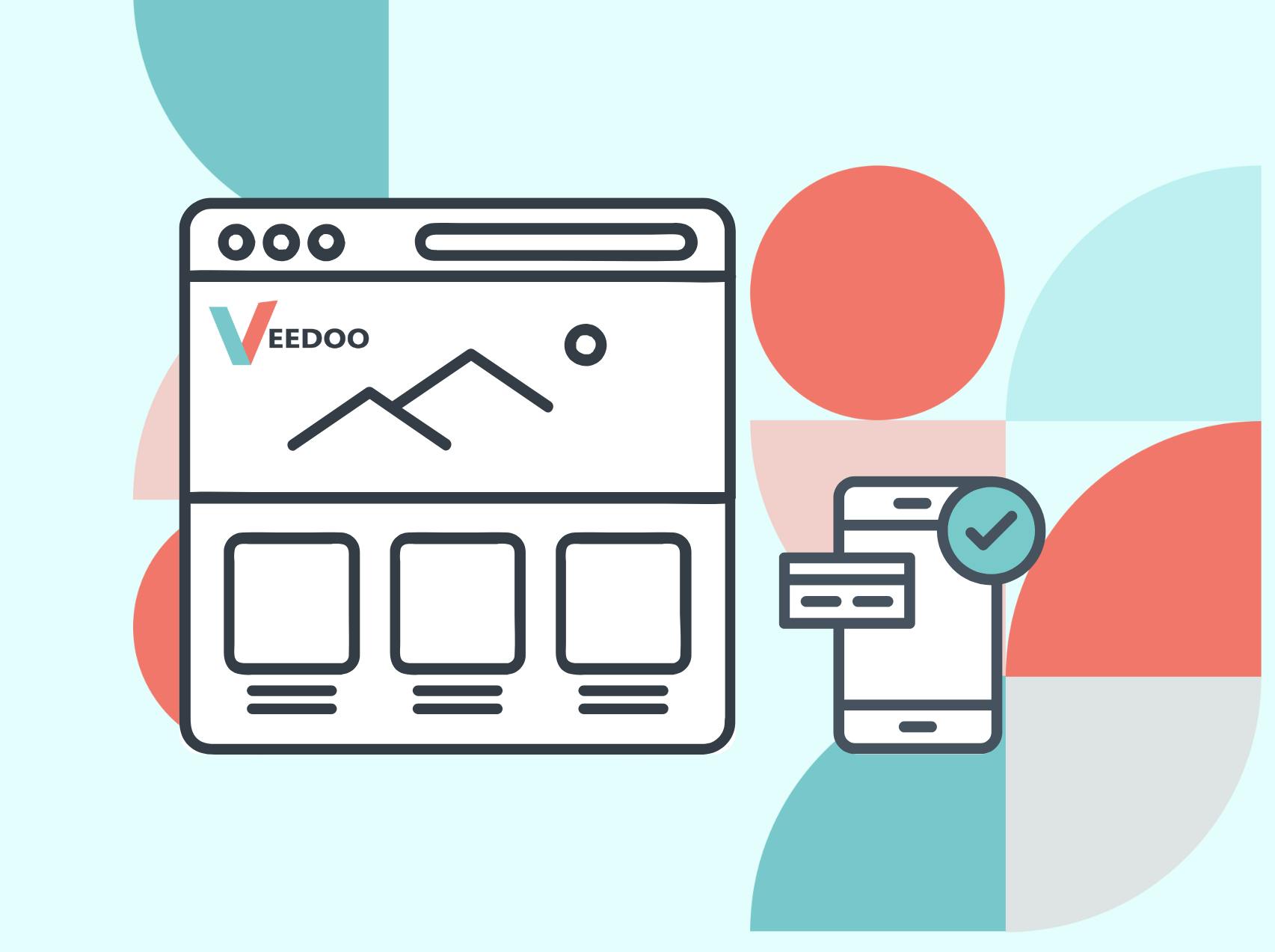 In the picture - Veedoo's abstraction and schematic Mobile and computer screen with Veedoo site