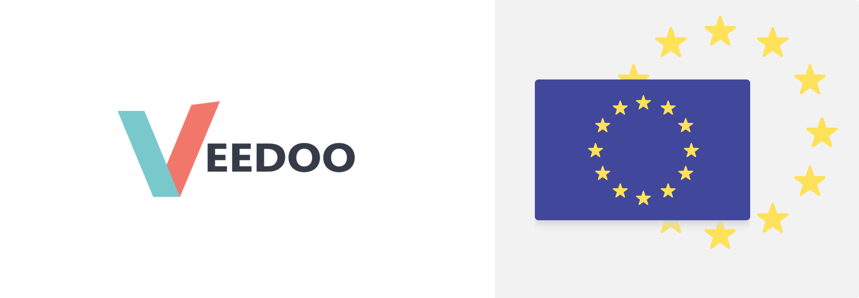 The image consists of two parts, the first part shows the VEEDOO logo, the second part shows the flag of the European Union