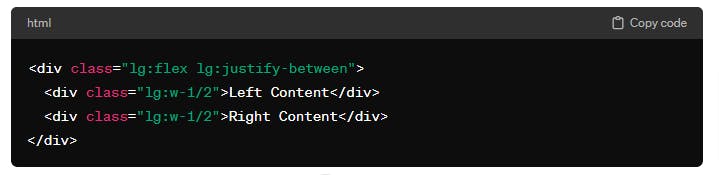 In the picture - a piece of code is "justified between" the "left content" and the "right content"