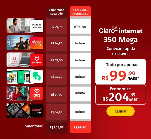 claro internet 350 mega comparativo